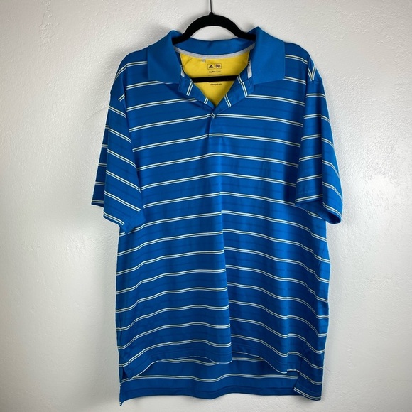 Adidas Gold ClimaCool Blue Stripe Short Sleeve Polo Shirt Men’s size XXL - Picture 7 of 7
